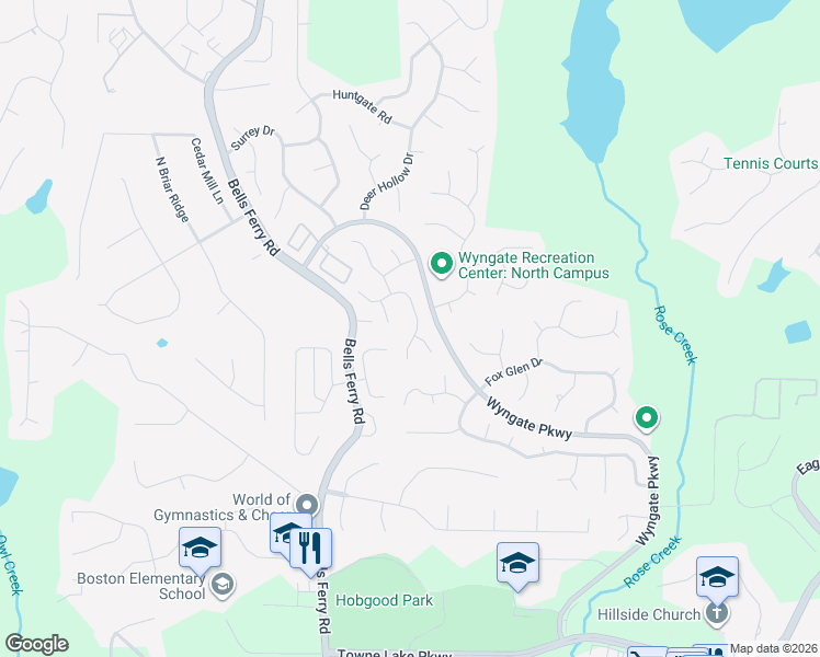 map of restaurants, bars, coffee shops, grocery stores, and more near 6004 Seren Cove in Woodstock
