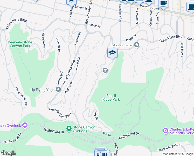 map of restaurants, bars, coffee shops, grocery stores, and more near 3752 Camino de la Cumbre in Los Angeles