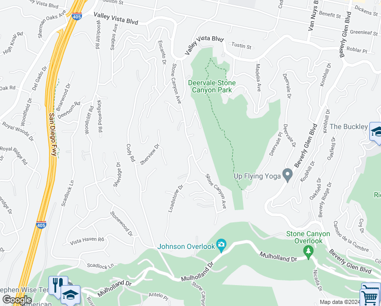 map of restaurants, bars, coffee shops, grocery stores, and more near 3751 Stone Canyon Avenue in Los Angeles