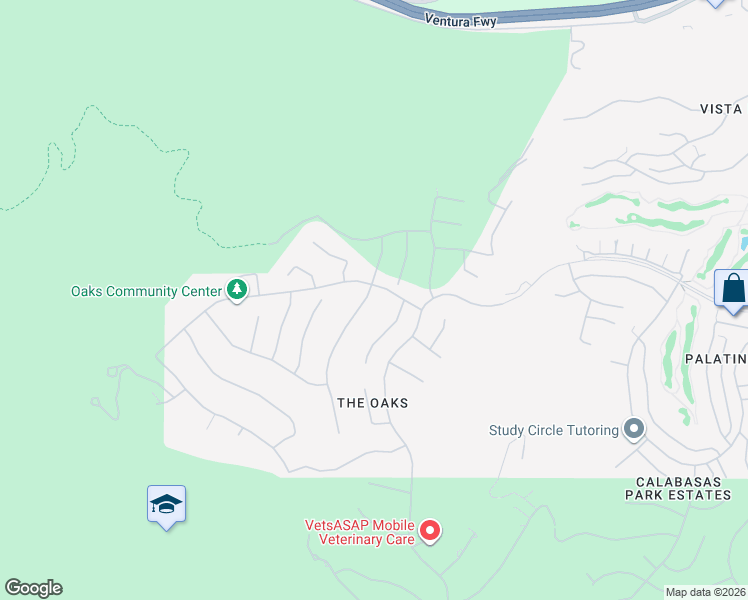 map of restaurants, bars, coffee shops, grocery stores, and more near 4030 Prado del Trigo in Calabasas