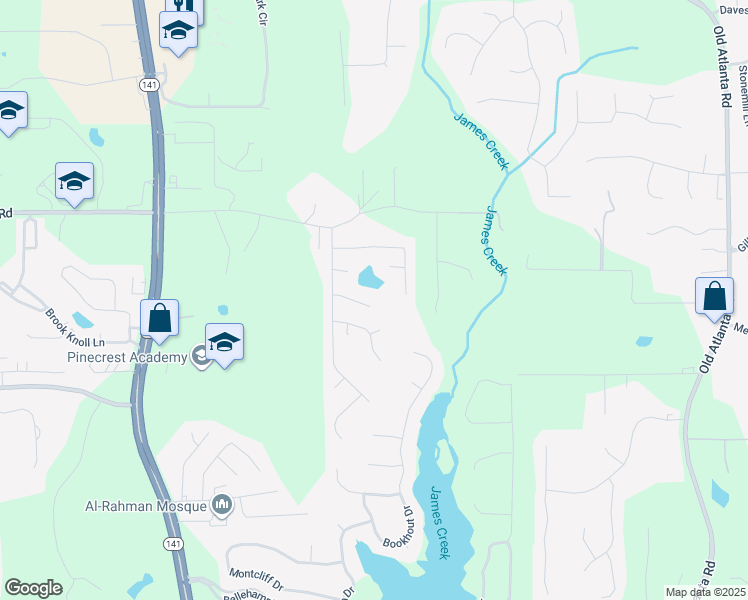 map of restaurants, bars, coffee shops, grocery stores, and more near 8955 Shalford Court in Cumming