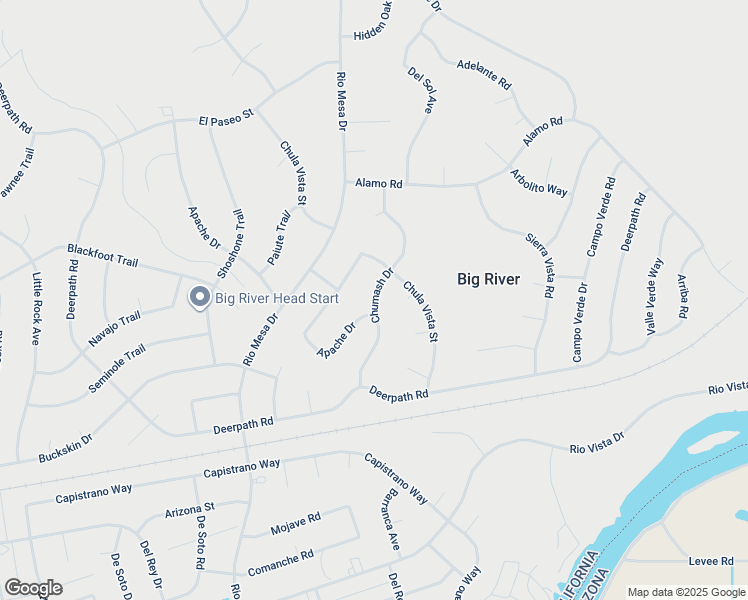 map of restaurants, bars, coffee shops, grocery stores, and more near Chumash Drive in Big River