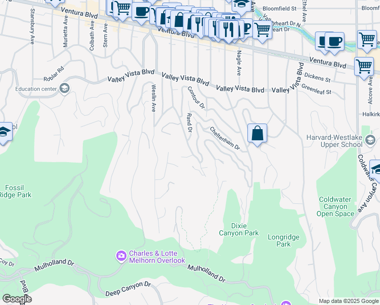 map of restaurants, bars, coffee shops, grocery stores, and more near 3739 Ventura Canyon Avenue in Los Angeles