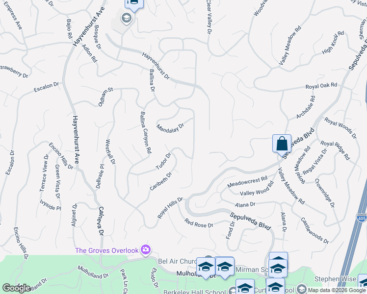 map of restaurants, bars, coffee shops, grocery stores, and more near 16331 Tudor Drive in Los Angeles