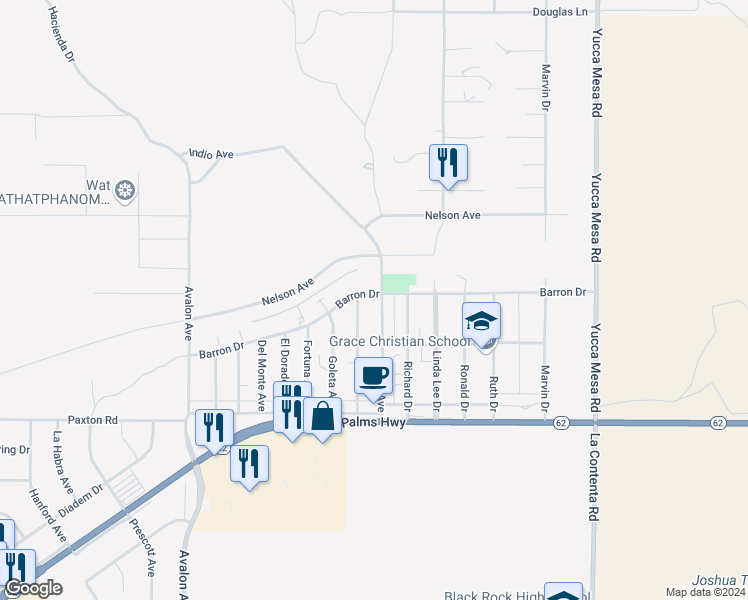 map of restaurants, bars, coffee shops, grocery stores, and more near 58861 Barron Drive in Yucca Valley
