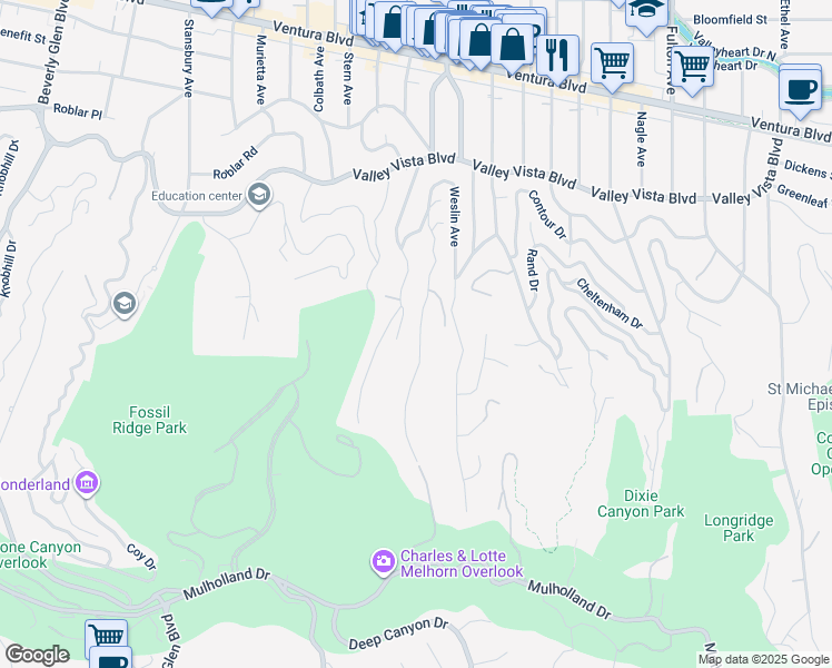 map of restaurants, bars, coffee shops, grocery stores, and more near 3761 Glenridge Drive in Los Angeles