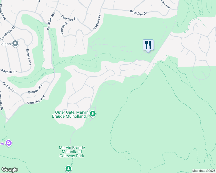 map of restaurants, bars, coffee shops, grocery stores, and more near 19034 Ashurst Lane in Los Angeles