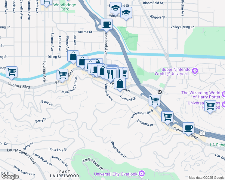 map of restaurants, bars, coffee shops, grocery stores, and more near in Los Angeles