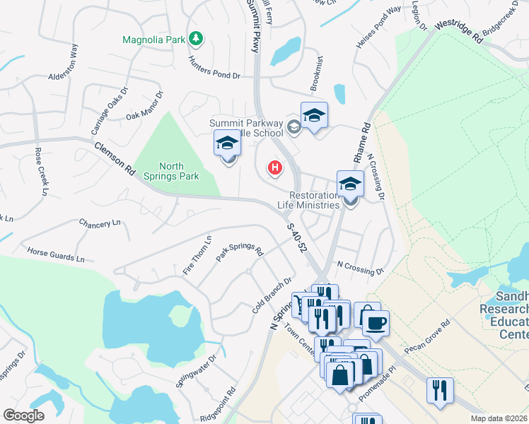 map of restaurants, bars, coffee shops, grocery stores, and more near 1233 S-40-52 in Columbia