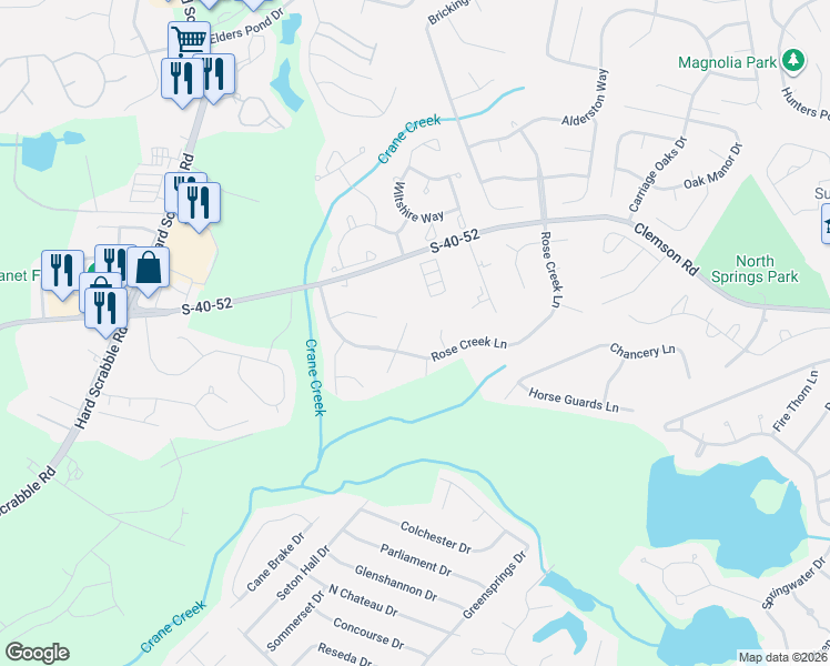 map of restaurants, bars, coffee shops, grocery stores, and more near 17 China Rose Court in Columbia