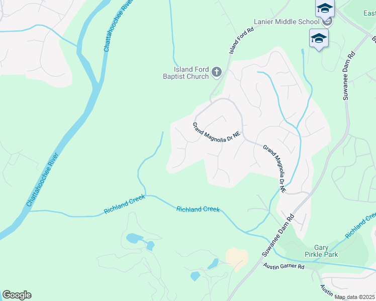 map of restaurants, bars, coffee shops, grocery stores, and more near 595 Van Briggle Court in Sugar Hill