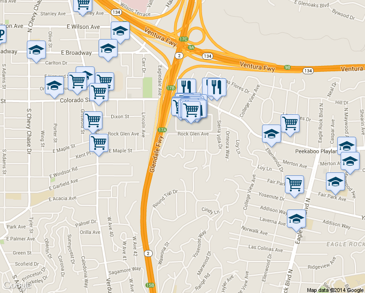 map of restaurants, bars, coffee shops, grocery stores, and more near 5011 El Verano Avenue in Los Angeles