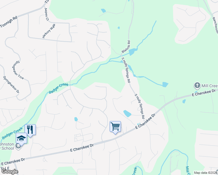 map of restaurants, bars, coffee shops, grocery stores, and more near 740 Parkside Drive in Woodstock