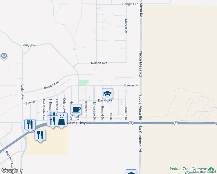 map of restaurants, bars, coffee shops, grocery stores, and more near 59083 Barron Drive in Yucca Valley