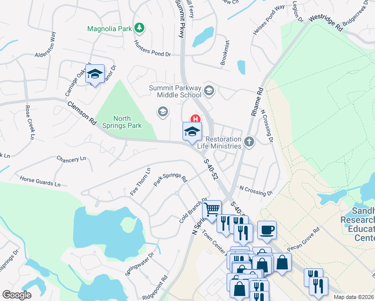 map of restaurants, bars, coffee shops, grocery stores, and more near 1233 S-40-52 in Columbia