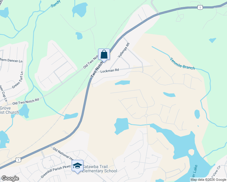 map of restaurants, bars, coffee shops, grocery stores, and more near 10750 Two Notch Road in Elgin