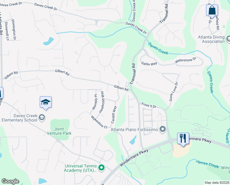 map of restaurants, bars, coffee shops, grocery stores, and more near 4685 Portsmouth Lane in Cumming