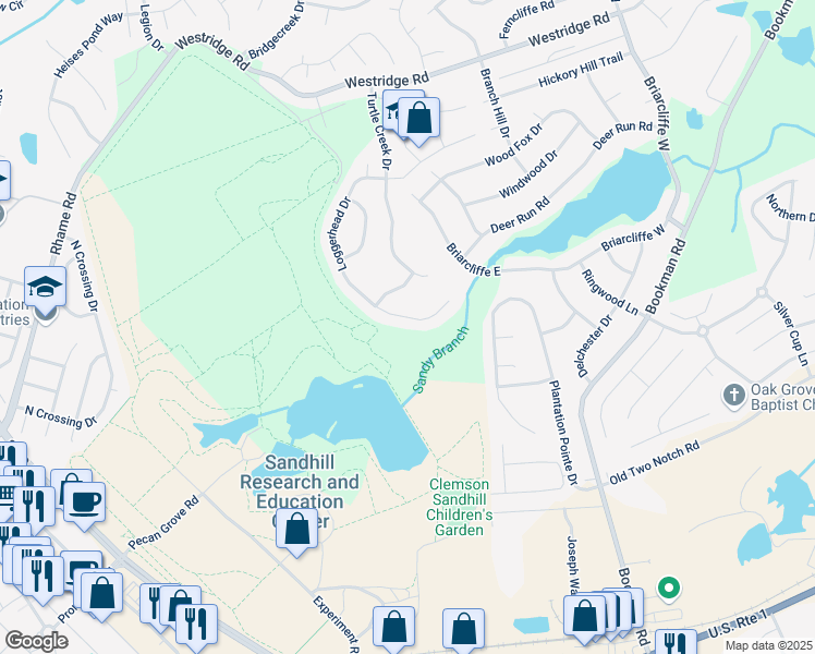 map of restaurants, bars, coffee shops, grocery stores, and more near 32 Loggerhead Drive in Columbia