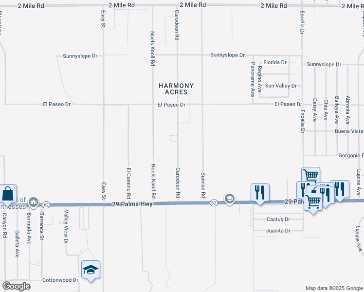map of restaurants, bars, coffee shops, grocery stores, and more near 6261 Carodean Road in Twentynine Palms