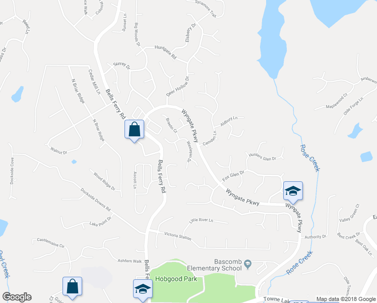 map of restaurants, bars, coffee shops, grocery stores, and more near 5025 Wesleyan Drive in Woodstock