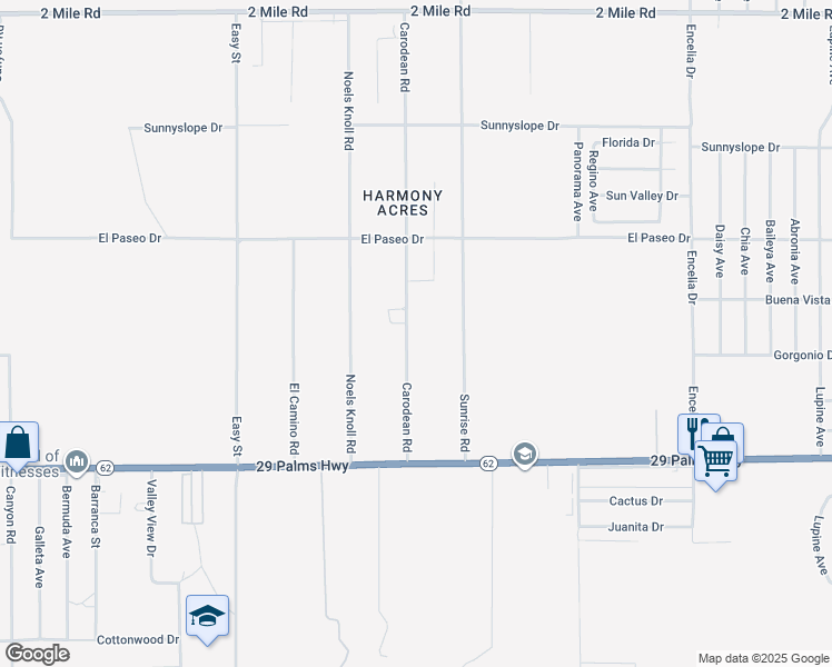 map of restaurants, bars, coffee shops, grocery stores, and more near 6261 Carodean Road in Twentynine Palms