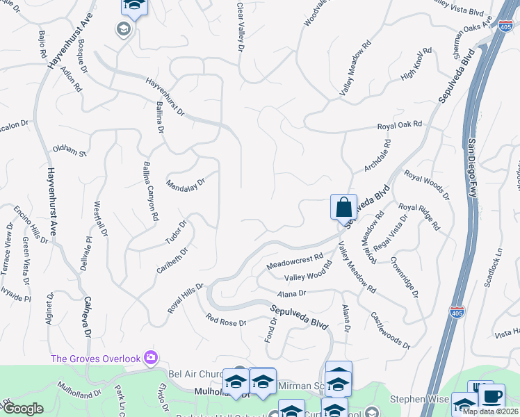 map of restaurants, bars, coffee shops, grocery stores, and more near 16187 Royal Oak Road in Los Angeles