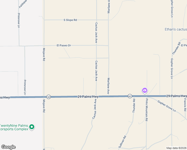 map of restaurants, bars, coffee shops, grocery stores, and more near 6328 Cactus Jack Avenue in Twentynine Palms