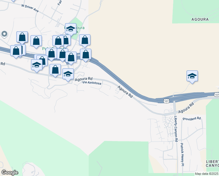map of restaurants, bars, coffee shops, grocery stores, and more near 27815 Via Amistosa in Agoura Hills