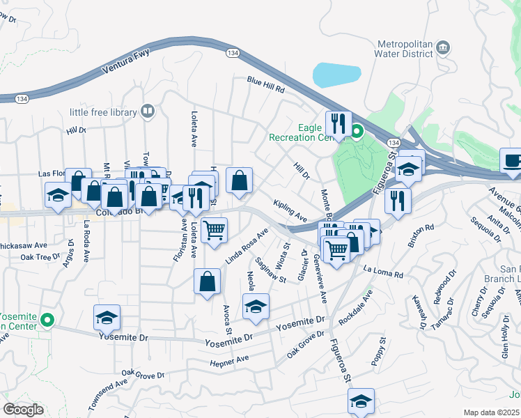 map of restaurants, bars, coffee shops, grocery stores, and more near 1258 Kipling Avenue in Los Angeles