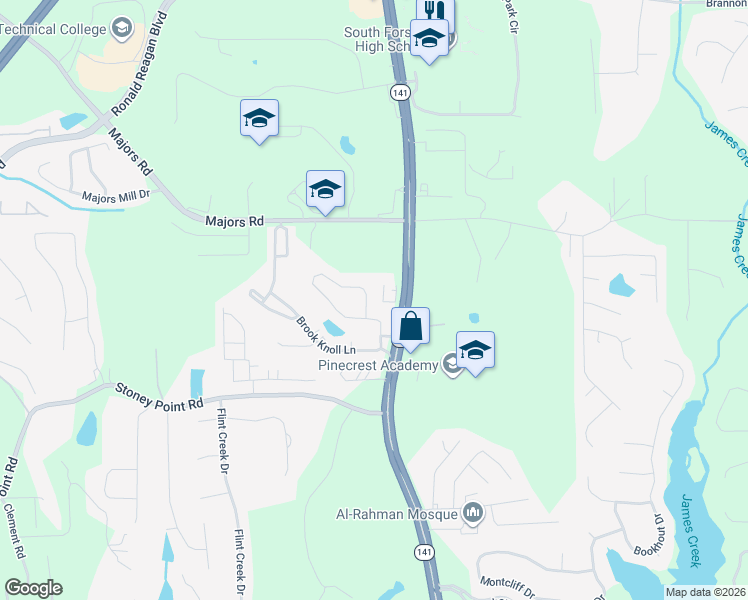 map of restaurants, bars, coffee shops, grocery stores, and more near 1395 Creek Vista Drive in Cumming