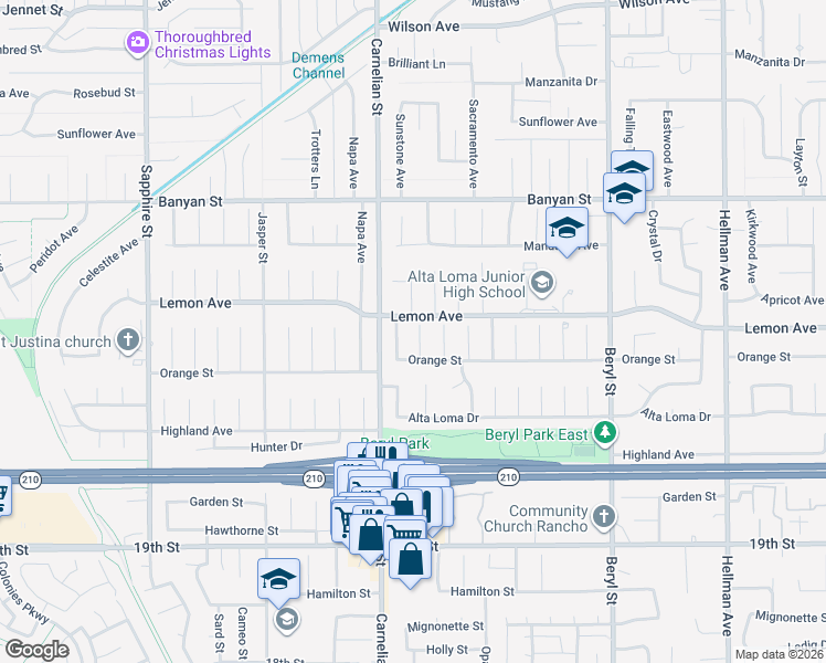 map of restaurants, bars, coffee shops, grocery stores, and more near 6326 Sunstone Avenue in Rancho Cucamonga