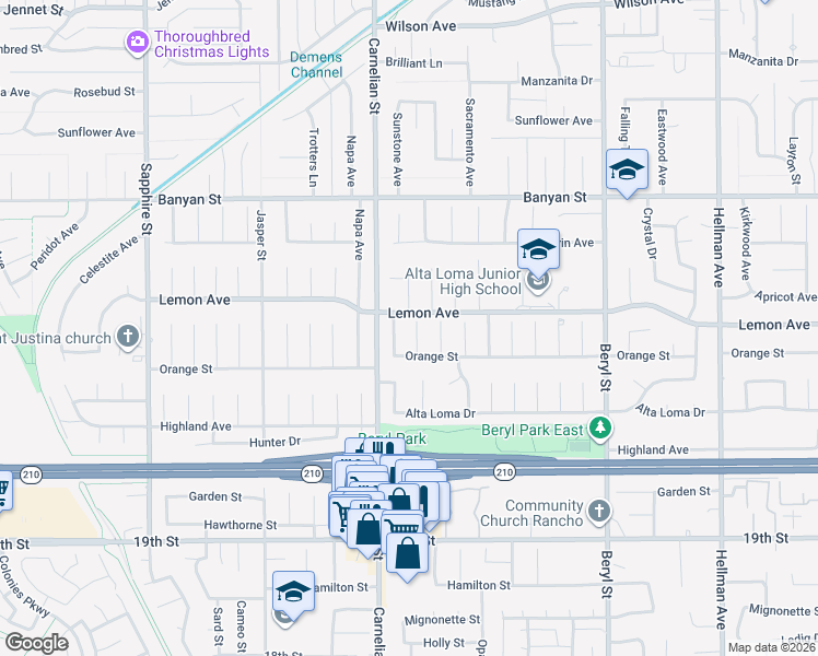 map of restaurants, bars, coffee shops, grocery stores, and more near 6326 Sunstone Avenue in Rancho Cucamonga