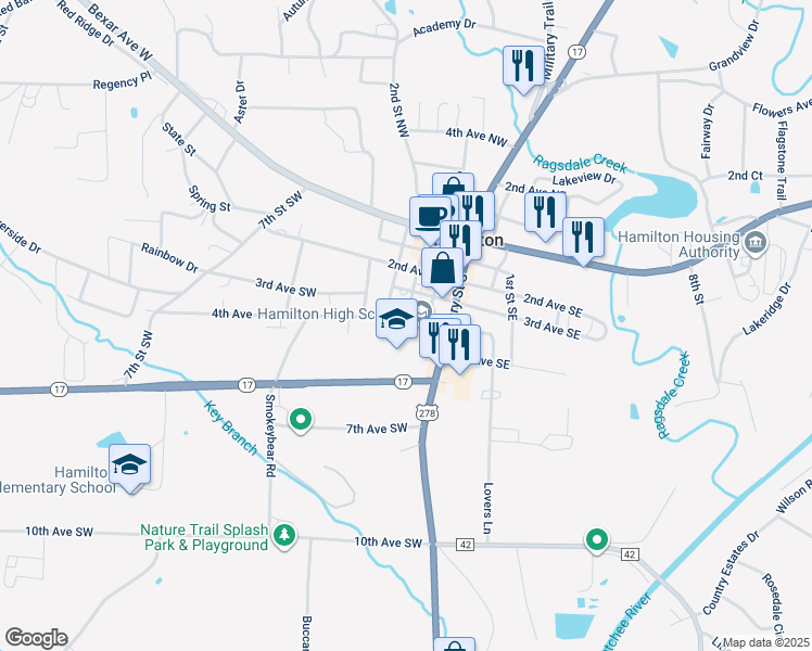 map of restaurants, bars, coffee shops, grocery stores, and more near 400 Military Street South in Hamilton