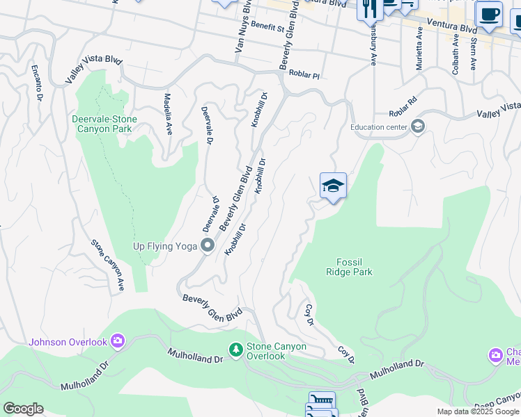 map of restaurants, bars, coffee shops, grocery stores, and more near 3814 Oakfield Drive in Los Angeles