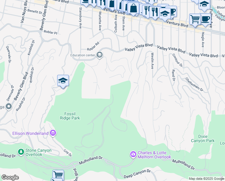 map of restaurants, bars, coffee shops, grocery stores, and more near 13961 Aubrey Road in Beverly Hills