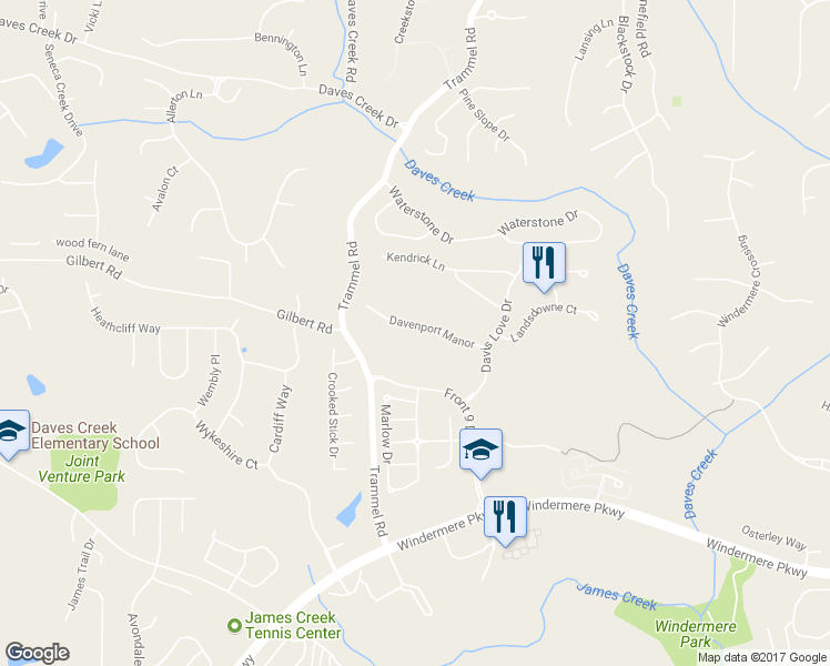 map of restaurants, bars, coffee shops, grocery stores, and more near 5325 Davenport Manor in Cumming