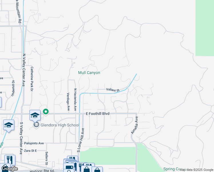 map of restaurants, bars, coffee shops, grocery stores, and more near 262 North Greencroft Avenue in Glendora