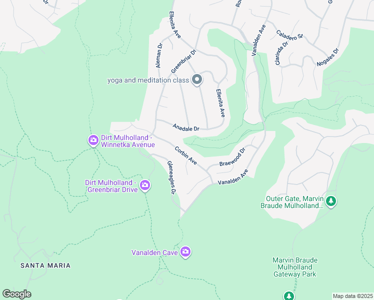 map of restaurants, bars, coffee shops, grocery stores, and more near 3830 Corbin Avenue in Los Angeles