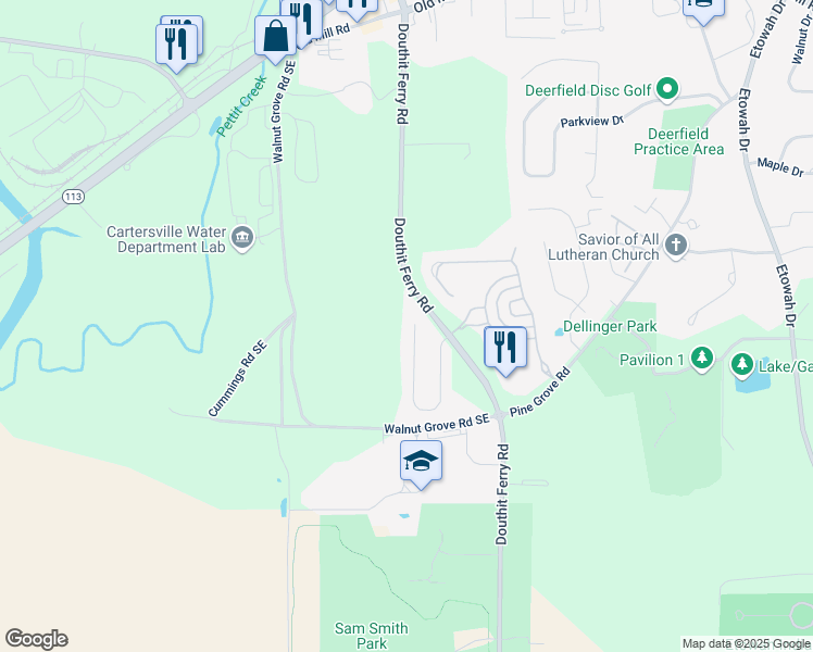 map of restaurants, bars, coffee shops, grocery stores, and more near 51 Carrington Drive in Cartersville
