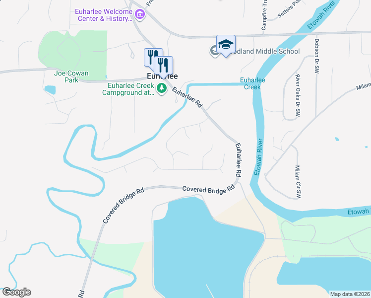 map of restaurants, bars, coffee shops, grocery stores, and more near 17 Turtle Rock Court Southwest in Euharlee