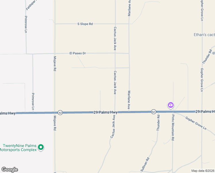 map of restaurants, bars, coffee shops, grocery stores, and more near 6328 Cactus Jack Avenue in Twentynine Palms