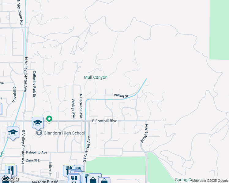 map of restaurants, bars, coffee shops, grocery stores, and more near 262 North Greencroft Avenue in Glendora