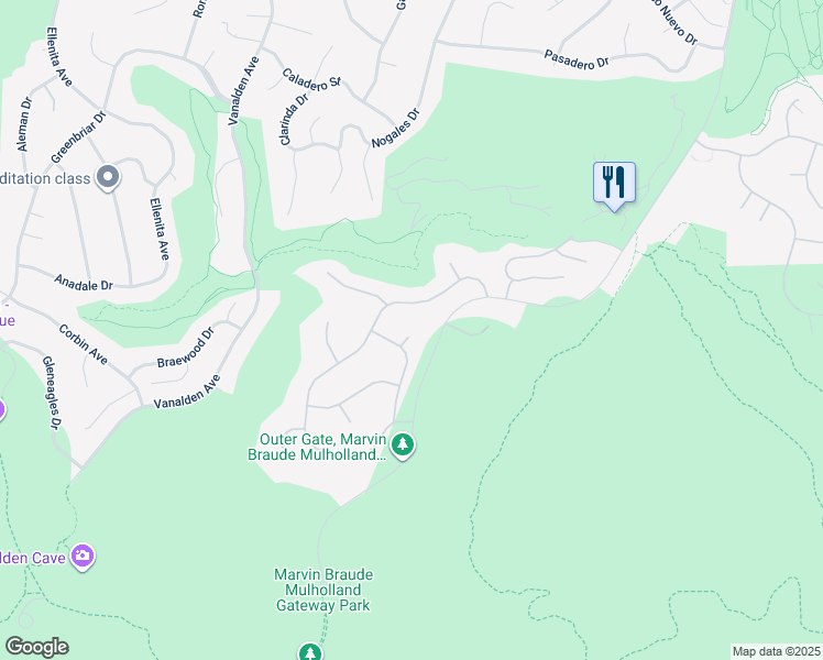 map of restaurants, bars, coffee shops, grocery stores, and more near 19103 Marlia Court in Los Angeles