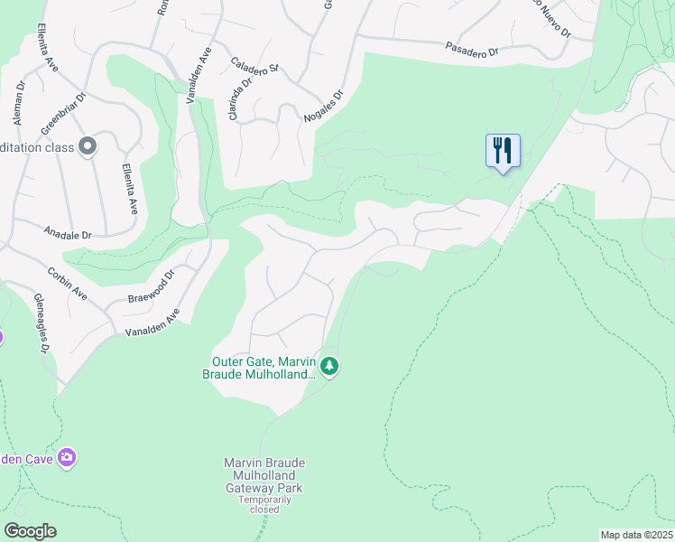map of restaurants, bars, coffee shops, grocery stores, and more near 19103 Marlia Court in Los Angeles