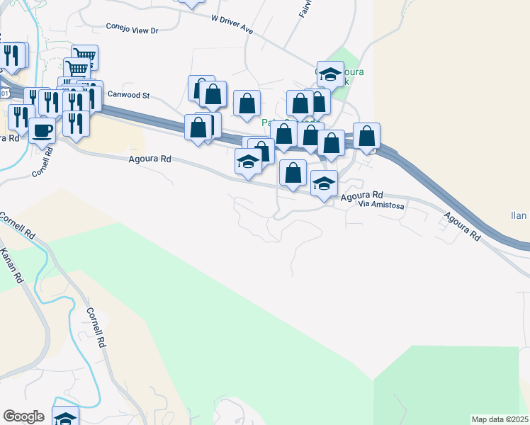 map of restaurants, bars, coffee shops, grocery stores, and more near 28303 Laura La Plante Drive in Agoura Hills