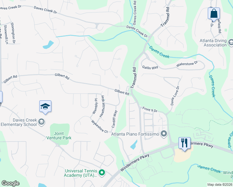 map of restaurants, bars, coffee shops, grocery stores, and more near 4685 Portsmouth Lane in Cumming
