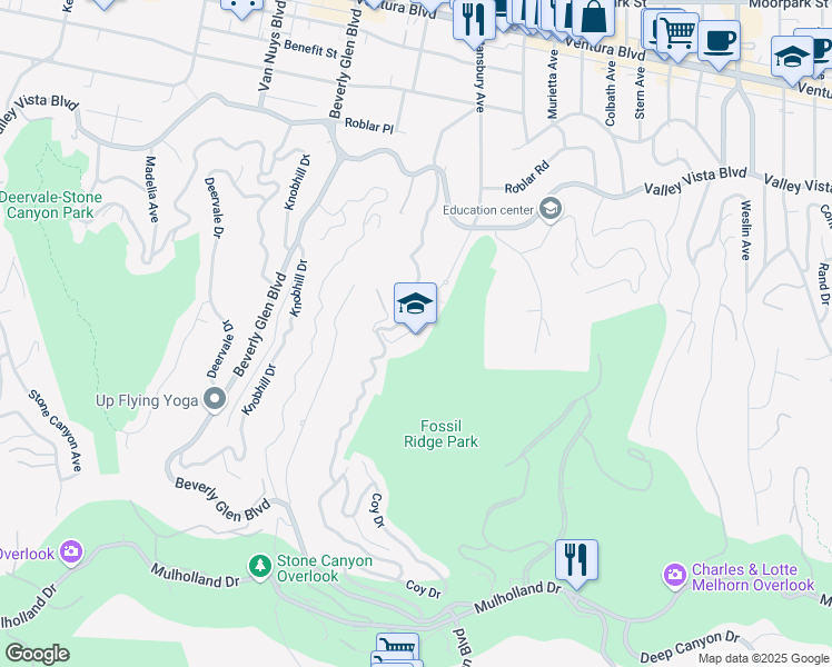 map of restaurants, bars, coffee shops, grocery stores, and more near 3900 Stansbury Avenue in Los Angeles