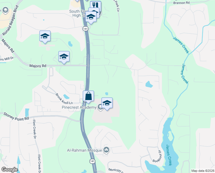 map of restaurants, bars, coffee shops, grocery stores, and more near 8434 Majors Road in Cumming