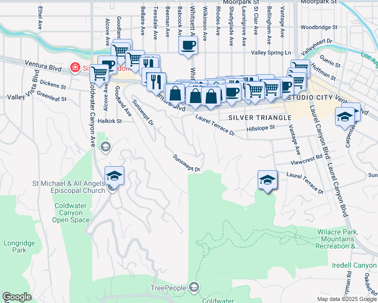 map of restaurants, bars, coffee shops, grocery stores, and more near 4117 Vanetta Place in Los Angeles