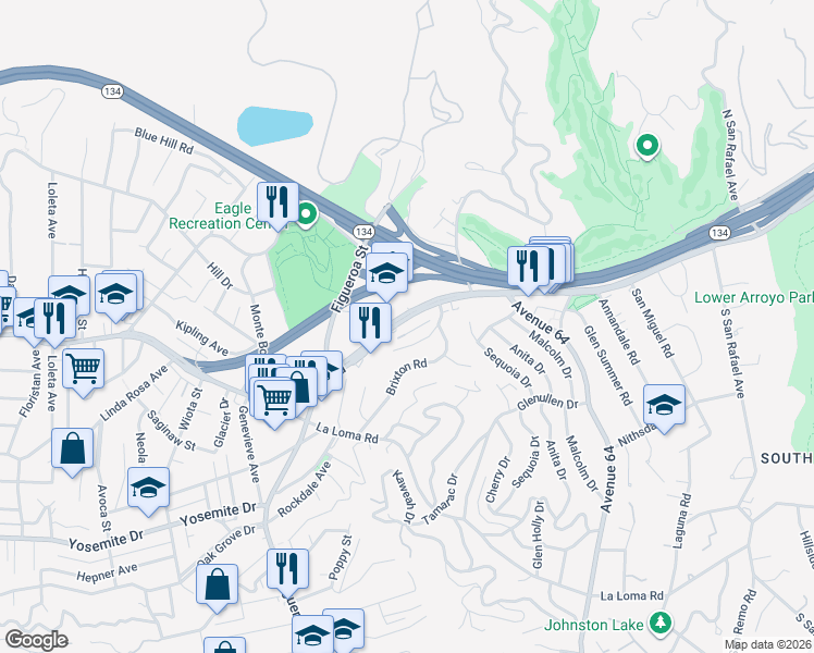 map of restaurants, bars, coffee shops, grocery stores, and more near 844 Colorado Boulevard in Los Angeles